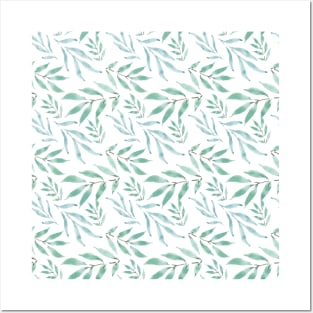 floral eucalyptus leaf watercolor pattern Posters and Art